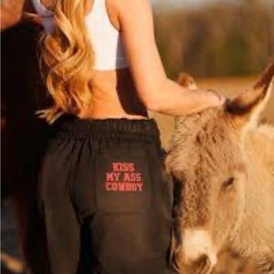 Women's Black Athletic Shorts with Red kiss my a$$ cowboy